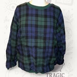 🧥 Vintage Reversible Sweatshirt (Green/Flannel) Large Pockets 90s Thick